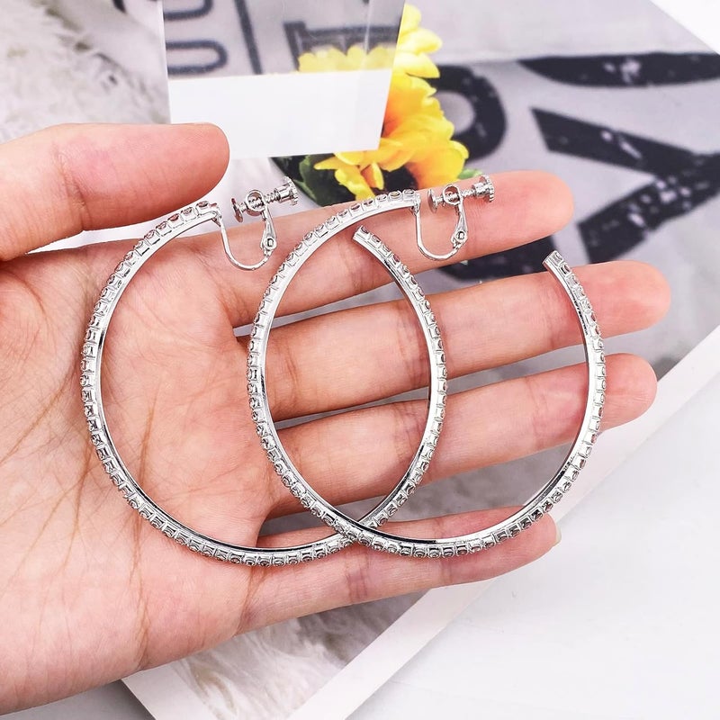 LAXPICOL Fashion Sparkly Austrian Circle Hoop Earrings Clip On Earrings For Women No Piercing Earrrings - Image 4